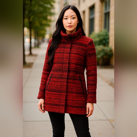 Mackage Wool-Blend Coat | Size S | Red & Black | NWOT - Picture 2 of 8